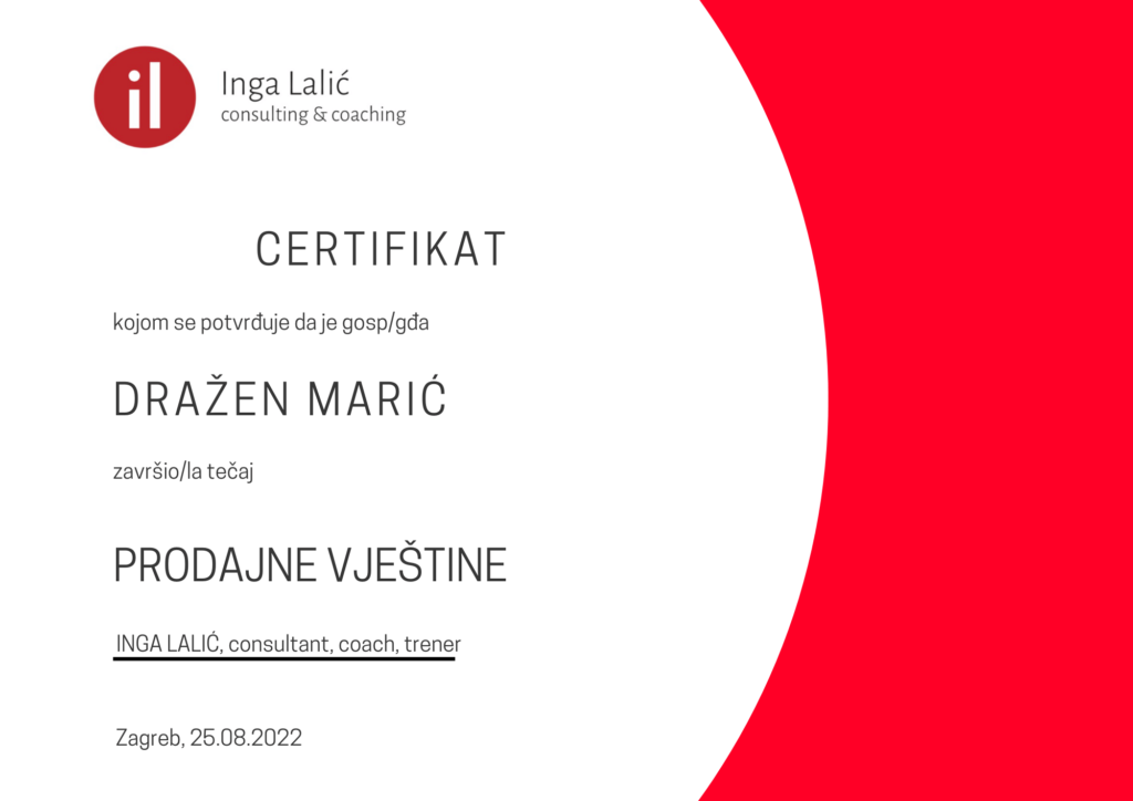 certifikat tečaja prodajnih vještina